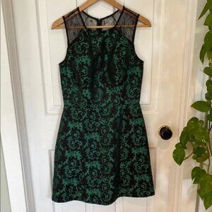Floral Embroidered Lace Green and Black Mini Dress